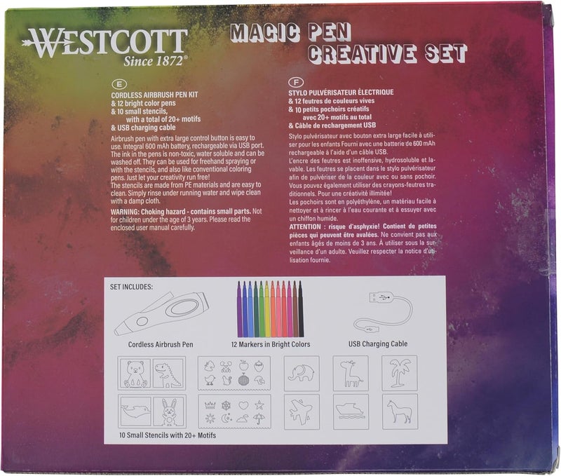 Westcott Magic Pen Airbrush Set for Adults and Children with 12 Felt Markers  10 Stencils for Painting  Crafting Battery Charged with USB Cable Mint Color - Image 3