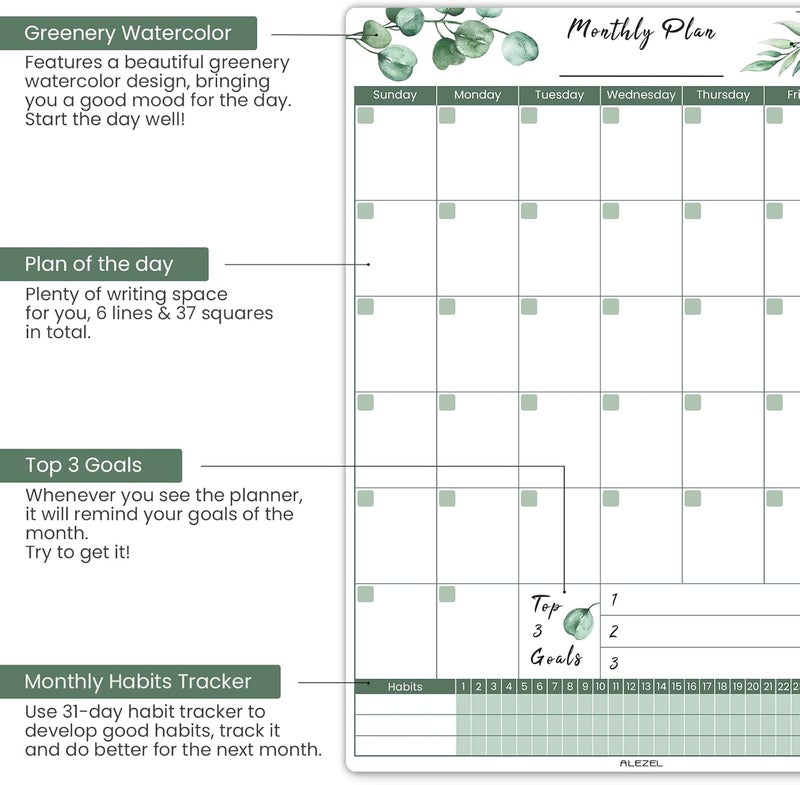 ALEZEL Magnetic Calendar for Refrigerator, Greenery Dry Erase Fridge Calendar Set (3 Boards) - Monthly & Weekly Planner Whiteboard, Shopping List White Board, 3 Markers + Eraser - Image 2