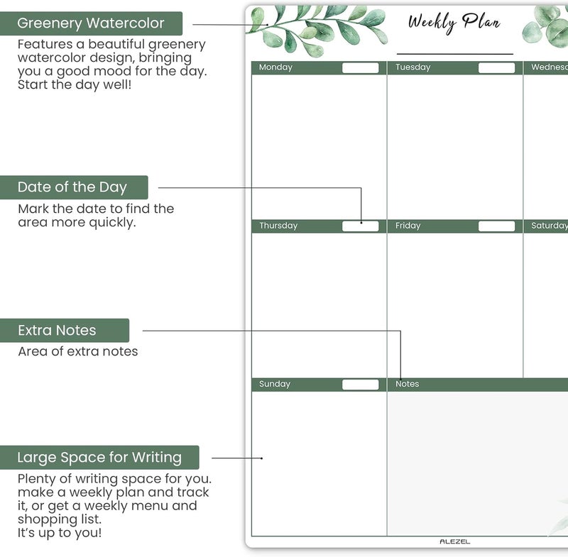 ALEZEL Magnetic Calendar for Refrigerator, Greenery Dry Erase Fridge Calendar Set (3 Boards) - Monthly & Weekly Planner Whiteboard, Shopping List White Board, 3 Markers + Eraser - Image 3