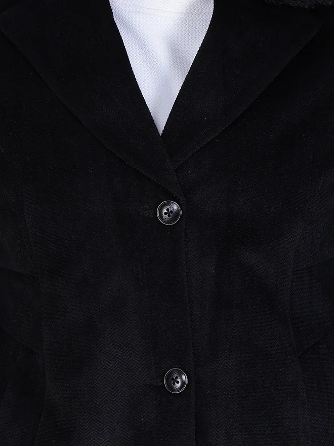 Fort Collins  Women Black Button-Up Blazer with Faux Fur Collar for Women | Best Price UAE