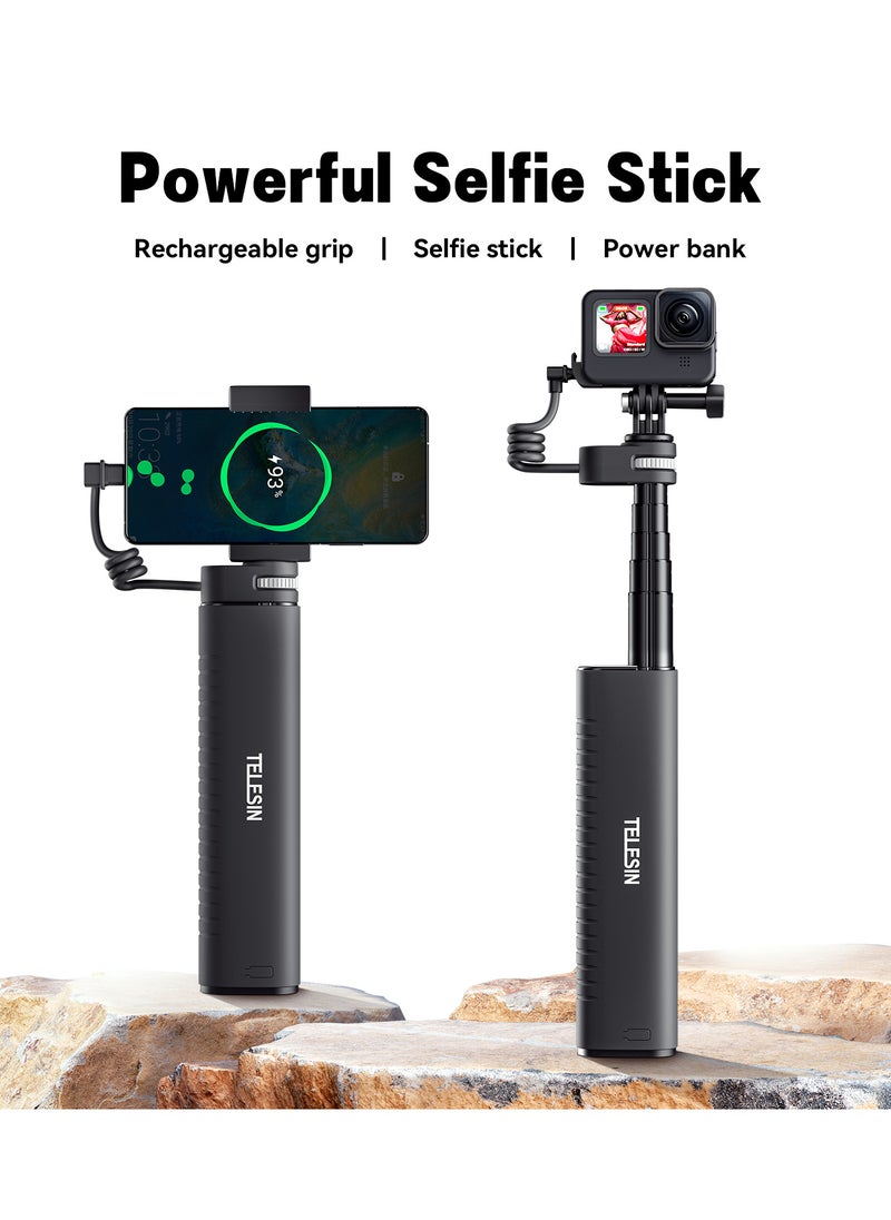 TELESIN - 10000mAh Rechargeable Selfie Stick with USB-C Charging Cable for Action Cameras/ Phones - Image 1