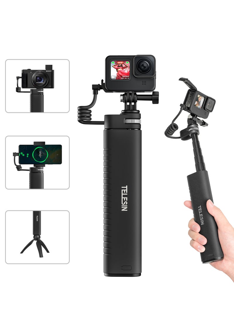 TELESIN - 10000mAh Rechargeable Selfie Stick with USB-C Charging Cable for Action Cameras/ Phones - Image 1