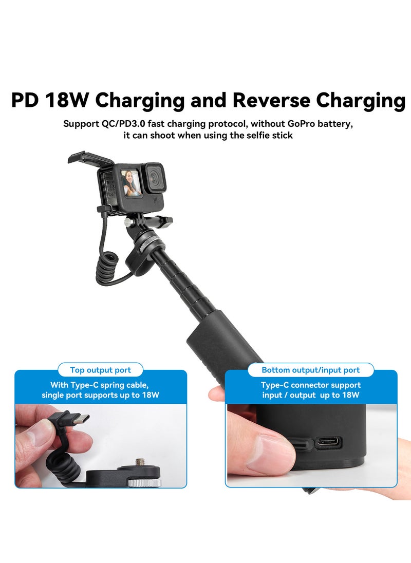 TELESIN - 10000mAh Rechargeable Selfie Stick with USB-C Charging Cable for Action Cameras/ Phones - Image 1