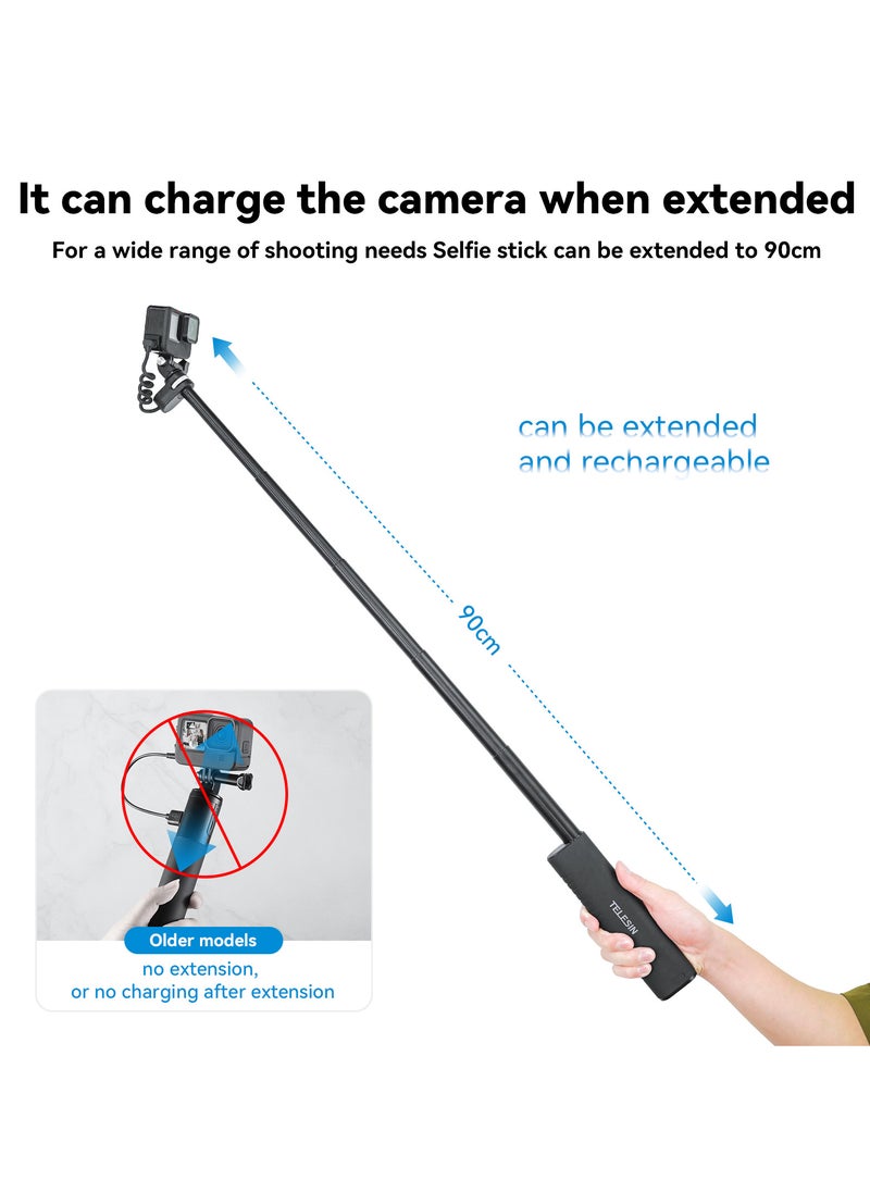 TELESIN - 10000mAh Rechargeable Selfie Stick with USB-C Charging Cable for Action Cameras/ Phones - Image 1