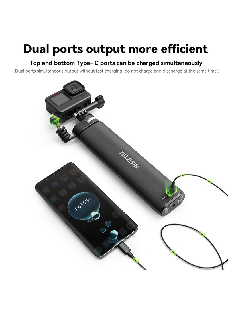 TELESIN - 10000mAh Rechargeable Selfie Stick with USB-C Charging Cable for Action Cameras/ Phones - Image 1