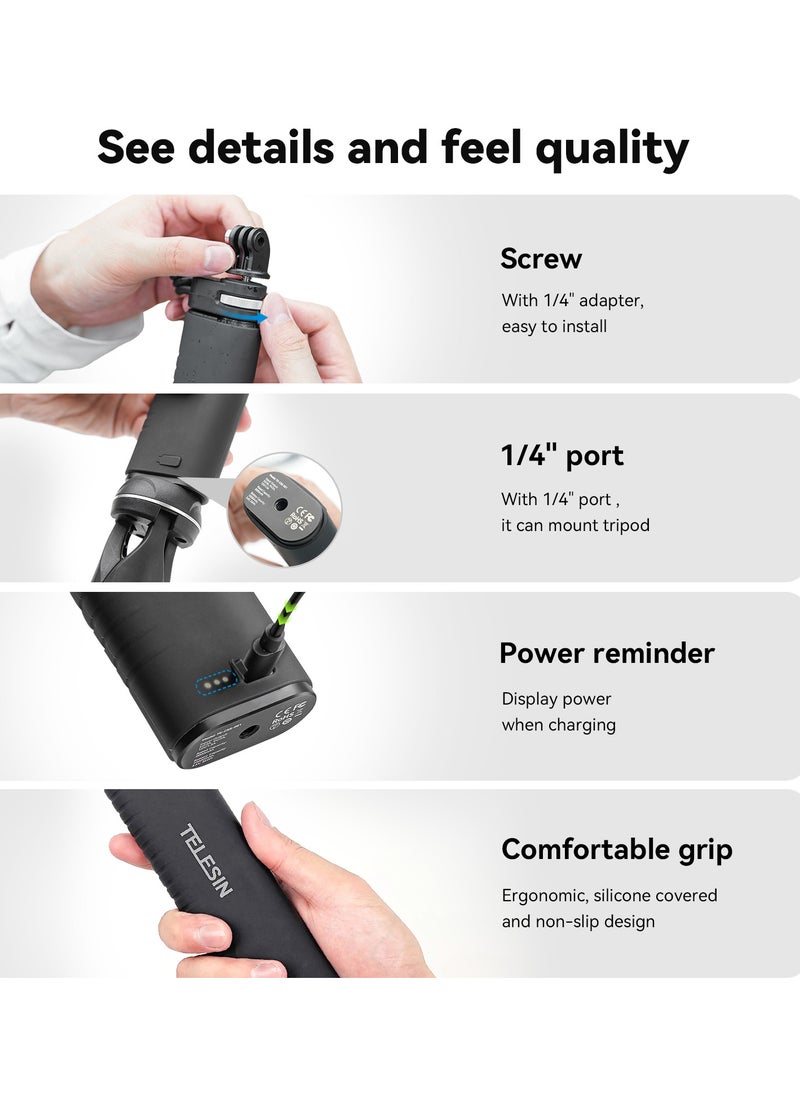 TELESIN - 10000mAh Rechargeable Selfie Stick with USB-C Charging Cable for Action Cameras/ Phones - Image 1