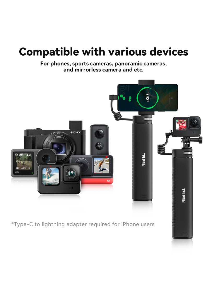 TELESIN - 10000mAh Rechargeable Selfie Stick with USB-C Charging Cable for Action Cameras/ Phones - Image 1