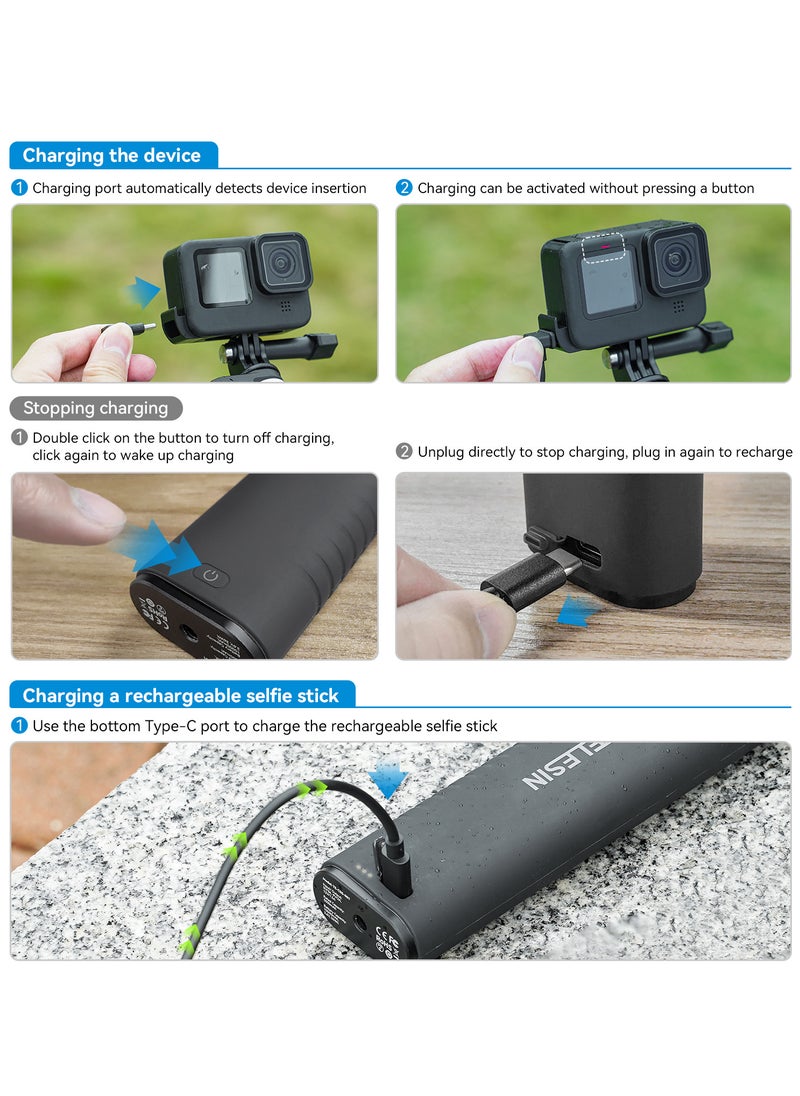TELESIN - 10000mAh Rechargeable Selfie Stick with USB-C Charging Cable for Action Cameras/ Phones - Image 1