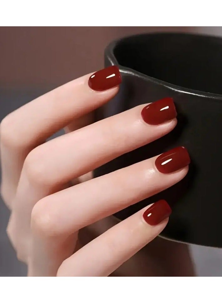 ORiTi 24 قطعة أظافر صناعية قصيرة لامعة مربعة، أظافر حمراء كاملة التغطية، أظافر مزيفة لعيد الميلاد للنساء والفتيات - Image 2