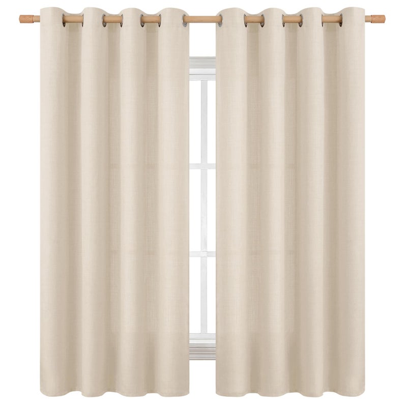 BGment الستائر المليئة 63 بوصة طول 2 لوحات لغرفة نوم جروميت الكتان السميك مظهر الخيش مرشح ضوء الفلتر الستائر نافذة الخصوصية لغرفة المعيشة المزرعة 52 × 63 بوصة فاتحة البيج - Image 1