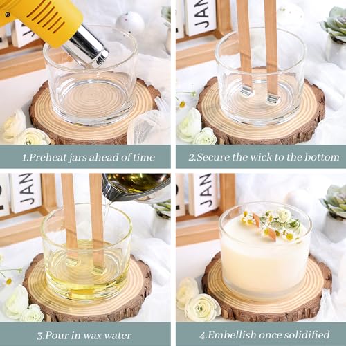 CONNOO 6-Pack 16 oz Candle Jars - 3-Wick Clear Empty Glass Wide Mouth Candle Jars Come with Bamboo Lids, Sticky Warning Labels, and a Candle Wick Kit for Candle Making - Dishwasher Safe - Image 4
