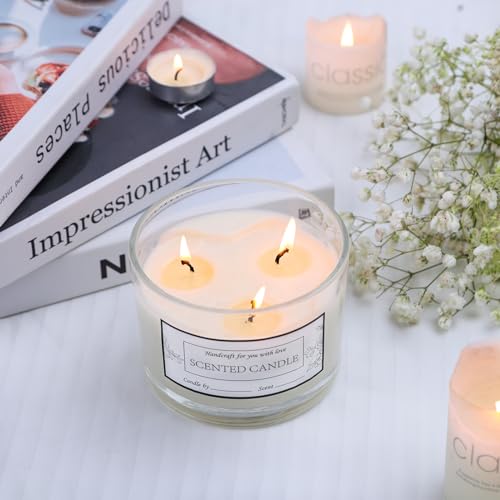 CONNOO 6-Pack 16 oz Candle Jars - 3-Wick Clear Empty Glass Wide Mouth Candle Jars Come with Bamboo Lids, Sticky Warning Labels, and a Candle Wick Kit for Candle Making - Dishwasher Safe - Image 5