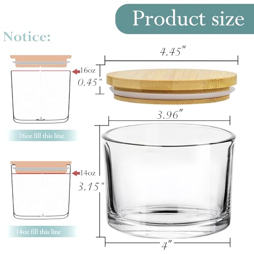 CONNOO 6-Pack 16 oz Candle Jars - 3-Wick Clear Empty Glass Wide Mouth Candle Jars Come with Bamboo Lids, Sticky Warning Labels, and a Candle Wick Kit for Candle Making - Dishwasher Safe - Image 2