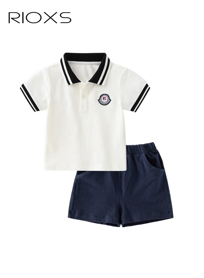 RIOXS Toddler Boys' Outfits, Boys Short Sleeve Polo Shirt And Shorts Set, Baby Boy Classic Golf Short Suits, Kids Summer Beach Outfits, Baby Boy Shorts Sets For Daily leisure/ School Wear, Comfy Outfits For Kids - Image 1