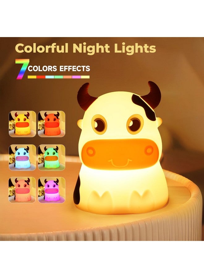 AVEKI Night Light for Kids, Portable Tap Control Nightlight Lamp, 7 Colors Mode, Silicone Cute Animal Cow LED Nursery Night Lamp Bedroom Decor for Baby Infant or Toddler (Cows-Battery Powered) - Image 2