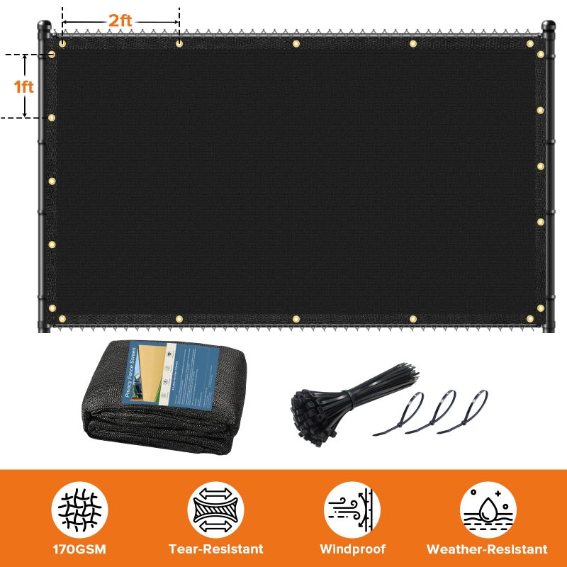 Cisvio 6ftx50ft Fence Privacy Screen Heavy Duty 170 GSM Windscreen & Dustproof Fabric Privacy Screen Covering Mesh Fencing for Outdoor Patio, Balcony, Pool Deck, Black - Image 5
