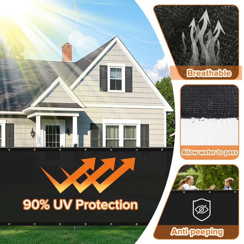 Cisvio 6ftx50ft Fence Privacy Screen Heavy Duty 170 GSM Windscreen & Dustproof Fabric Privacy Screen Covering Mesh Fencing for Outdoor Patio, Balcony, Pool Deck, Black - Image 4