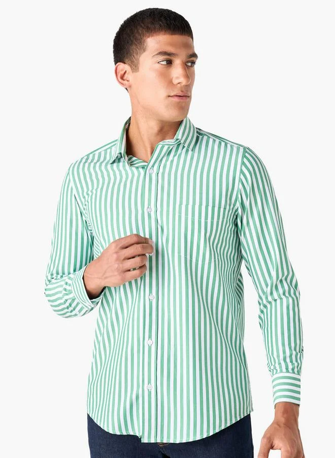 Splash FAV Regular Fit Striped Shirt with Collar and Long Sleeves