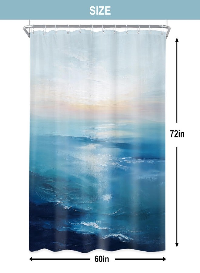 Newsely Ocean Sunrise Shower Curtain 60Wx72L Inch Tropical Blue Sea Beach Hawaiian Abstract Sunset Coastal Scenery Wave Bathroom Set Summer Waterproof Bath Decoration Accessories Home Decor - Image 5