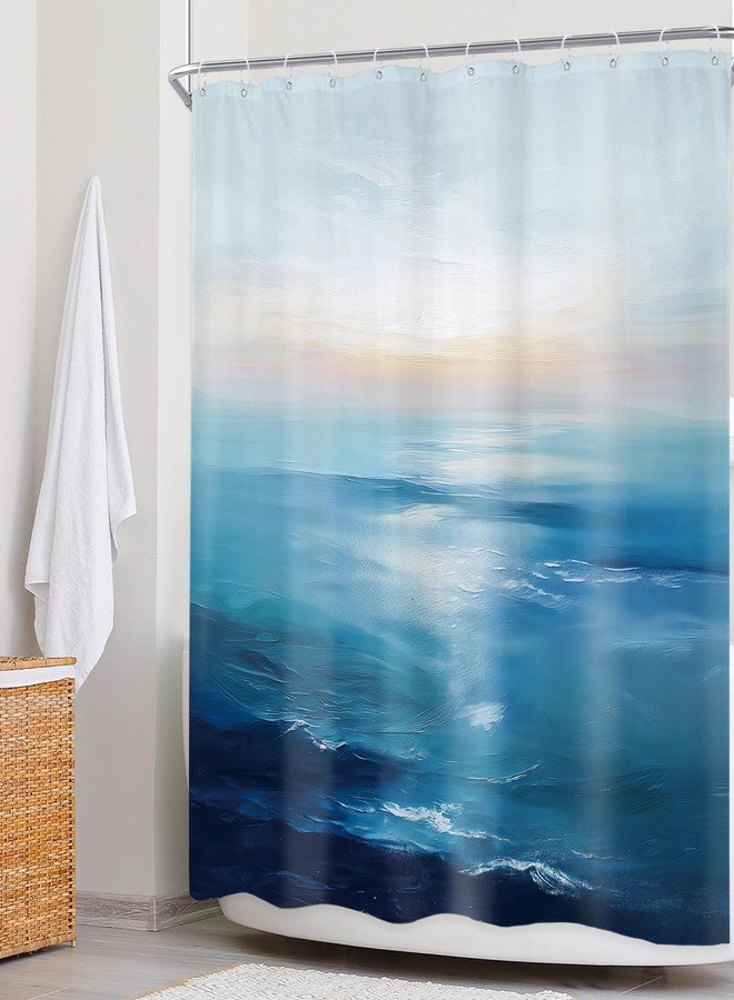 Newsely Ocean Sunrise Shower Curtain 60Wx72L Inch Tropical Blue Sea Beach Hawaiian Abstract Sunset Coastal Scenery Wave Bathroom Set Summer Waterproof Bath Decoration Accessories Home Decor - Image 3
