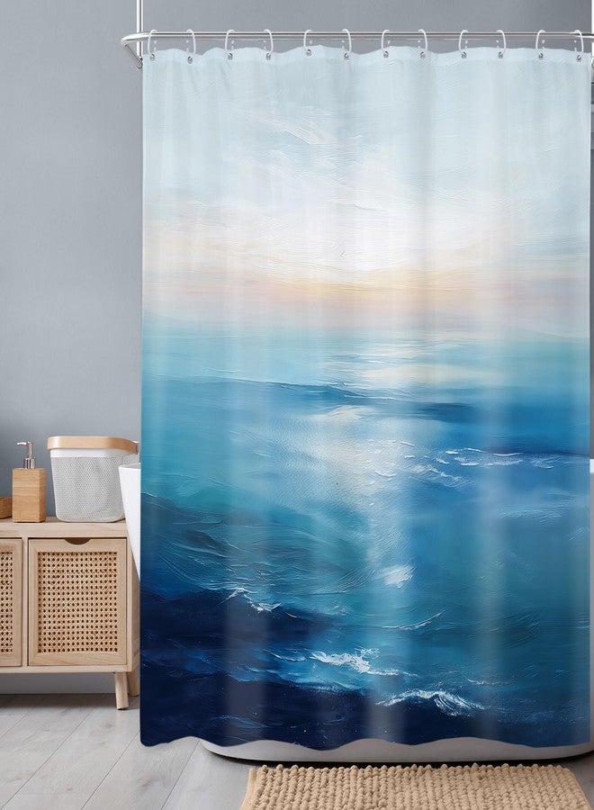 Newsely Ocean Sunrise Shower Curtain 60Wx72L Inch Tropical Blue Sea Beach Hawaiian Abstract Sunset Coastal Scenery Wave Bathroom Set Summer Waterproof Bath Decoration Accessories Home Decor - Image 2