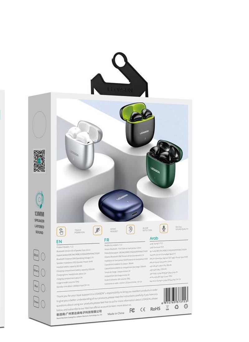 LEDASON - TWS Wireless Ear Buds Zinc Alloy Charging Case-Green - Image 1