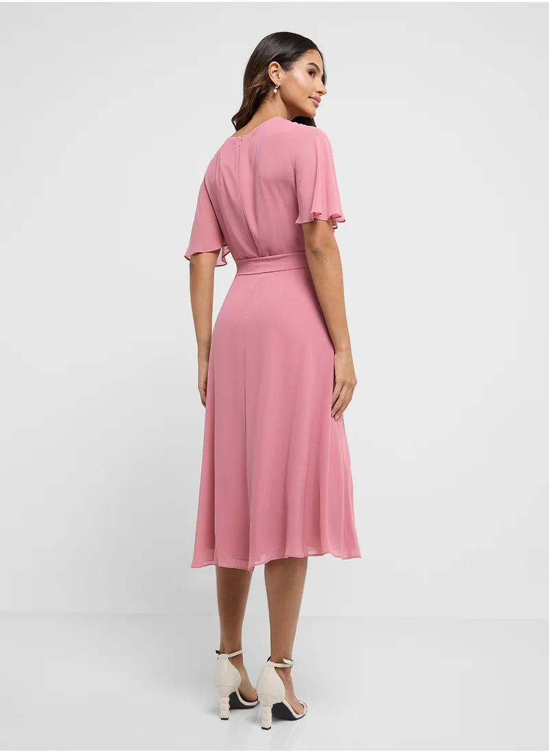 لورين رالف لورين Flared Sleeve Tie Detail Dress