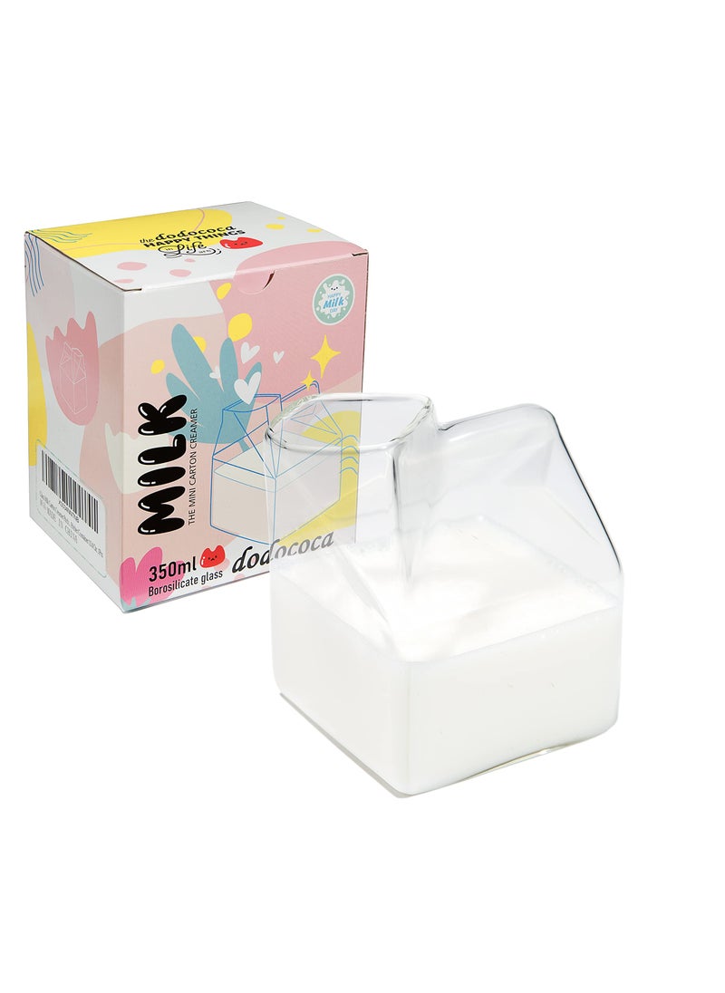 dodococa Glass Milk Carton Creamer Pitcher Cute Clear Kawaii Milk Carton Cup Mini Creamer Pitcher Container 12 Oz 1Pcs 