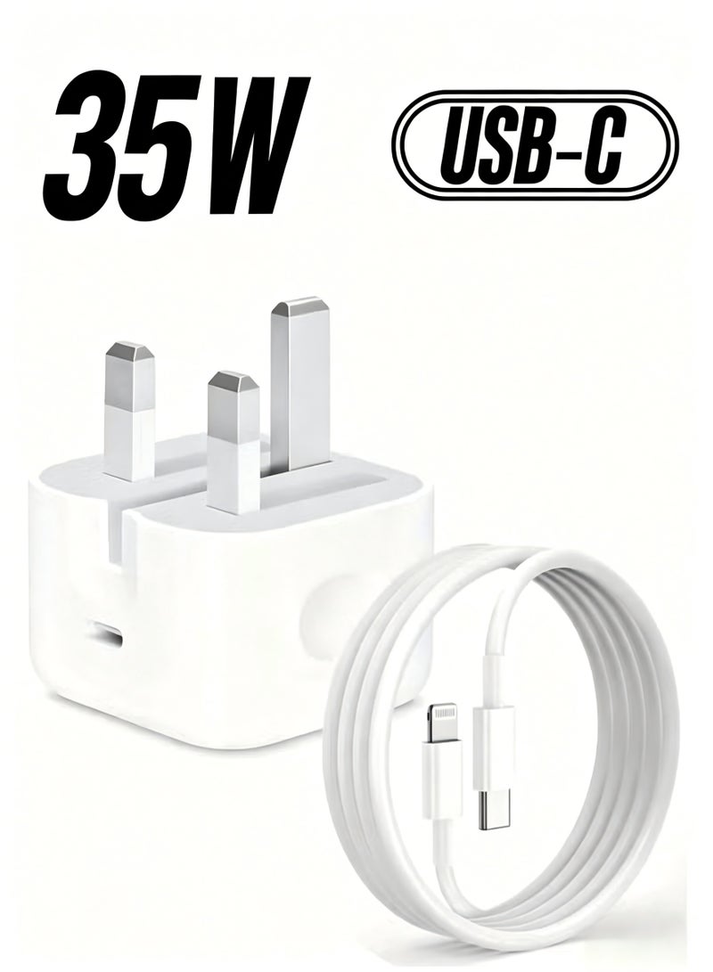 iPhone 35W Fast Charger | USB C Fast Wall Charger with USB C to Lightning Cable 2m, Compatible with iPhone 14/14 Pro/14 Pro Max/13/12/SE2020/11/XR/XS Max/X/iPad (2m) - Image 1