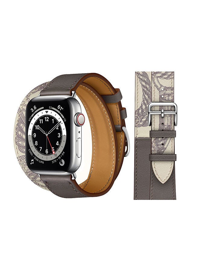 NIBEMINENT Double Tour Leather Replacement Band For Apple Watch Series 6/SE/5/4/3/2/1 Grey Beton