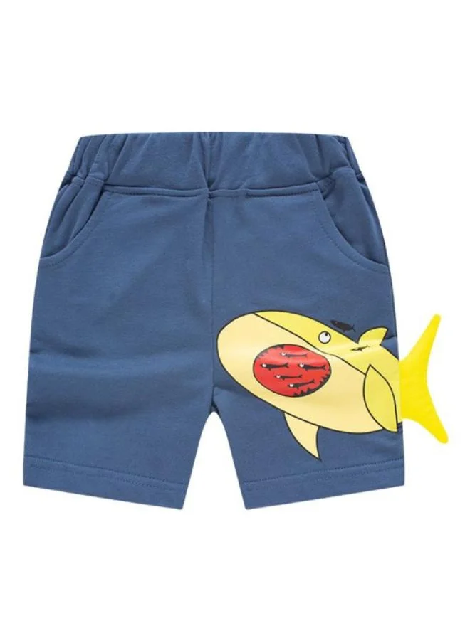 YUNIQEE Blue Regular Fit Mid Rise Printed Shorts