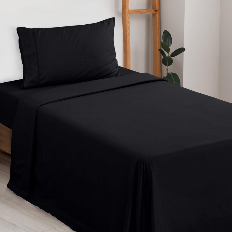 يوتوبيا بيدينج مجموعة ملاءات التوأم الفراش يوتوبيا - ألياف ميكروفيات ناعمة - ملاءات سرير ناعمة لمجموعة سرير ذات حجم مزدوج - صفائح الفراش الفاخرة مع ورقة مسطحة ورقة واحدة وحالة وسادة واحدة - جيب عميق (أسود) - Image 1