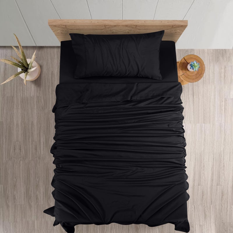 يوتوبيا بيدينج مجموعة ملاءات التوأم الفراش يوتوبيا - ألياف ميكروفيات ناعمة - ملاءات سرير ناعمة لمجموعة سرير ذات حجم مزدوج - صفائح الفراش الفاخرة مع ورقة مسطحة ورقة واحدة وحالة وسادة واحدة - جيب عميق (أسود) - Image 3