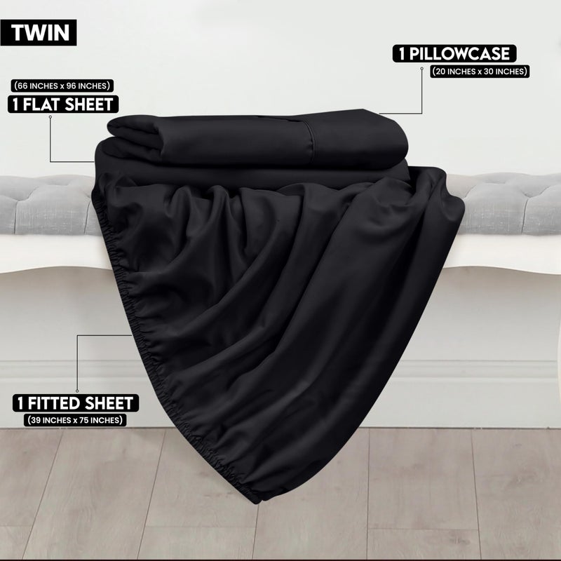 يوتوبيا بيدينج مجموعة ملاءات التوأم الفراش يوتوبيا - ألياف ميكروفيات ناعمة - ملاءات سرير ناعمة لمجموعة سرير ذات حجم مزدوج - صفائح الفراش الفاخرة مع ورقة مسطحة ورقة واحدة وحالة وسادة واحدة - جيب عميق (أسود) - Image 2