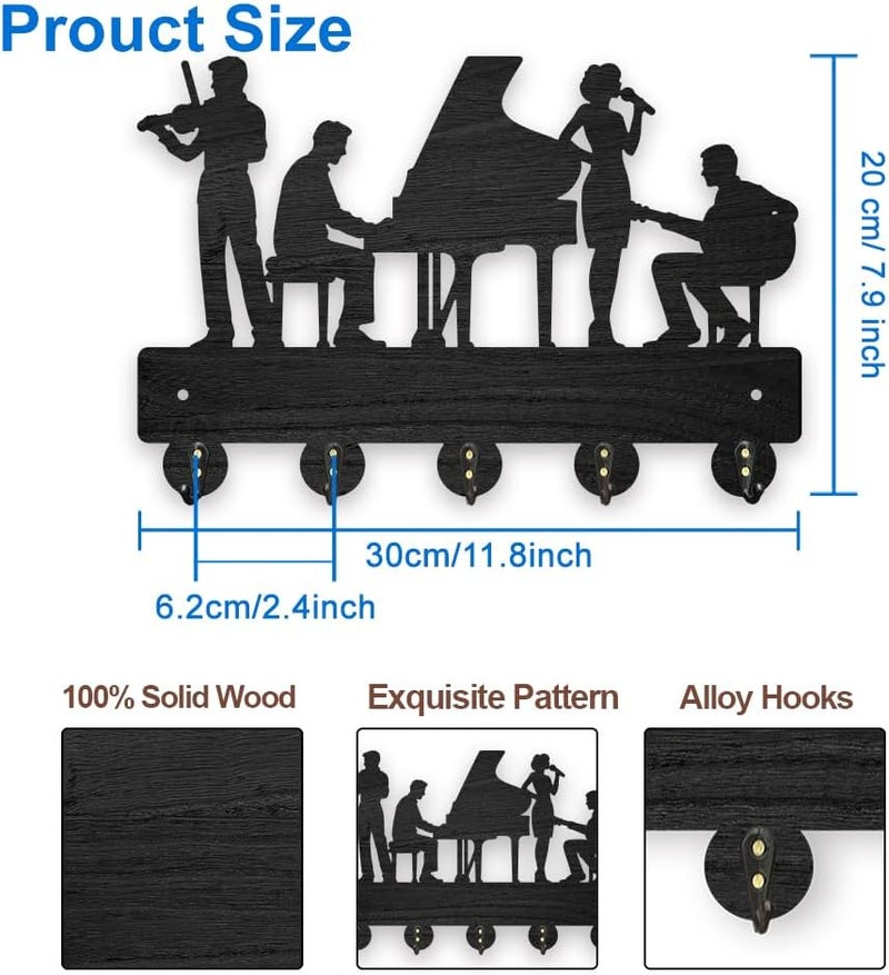 MAYJOYDIY Wall Key Holder, Music Concert Design, 11.8 x 7.8 inch, 5 Alloy Hooks, Wooden Key Rack for Entryway - Image 2