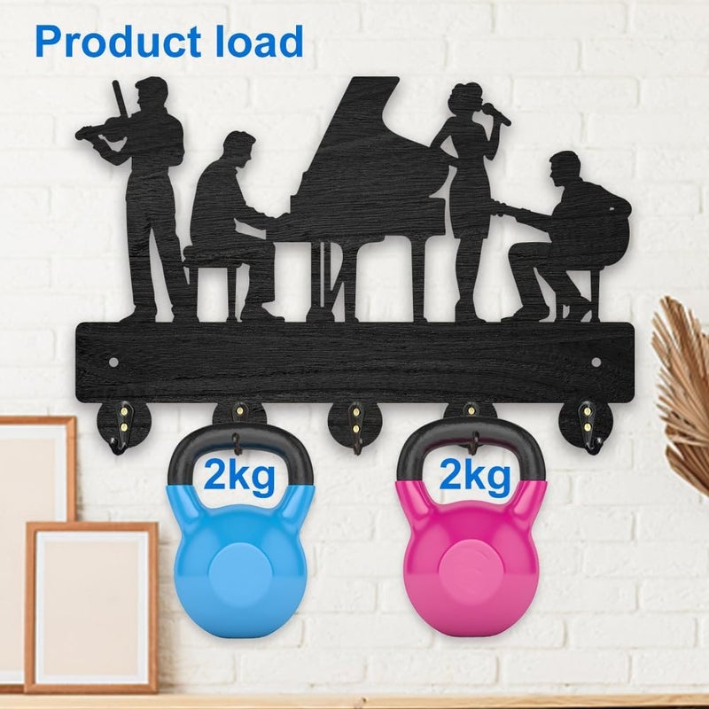 MAYJOYDIY Wall Key Holder, Music Concert Design, 11.8 x 7.8 inch, 5 Alloy Hooks, Wooden Key Rack for Entryway - Image 4