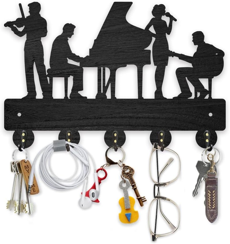 MAYJOYDIY Wall Key Holder, Music Concert Design, 11.8 x 7.8 inch, 5 Alloy Hooks, Wooden Key Rack for Entryway - Image 1