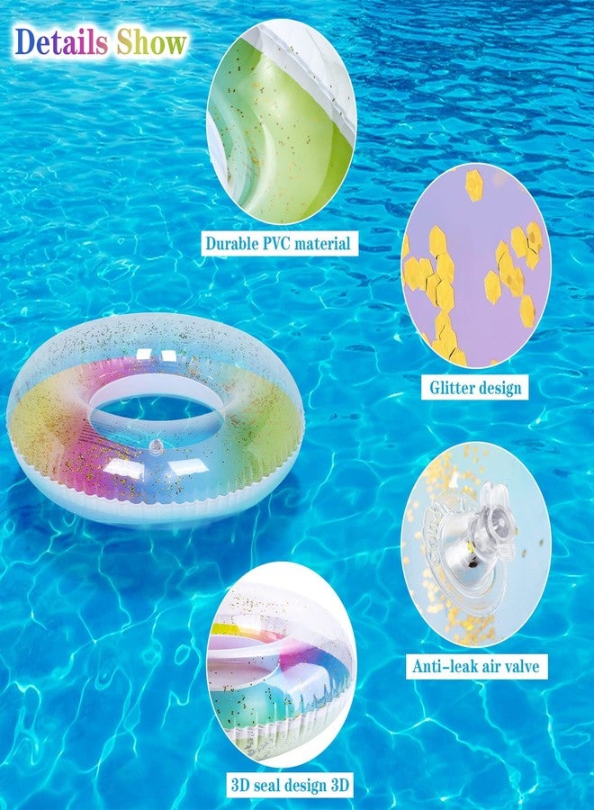 Elcoho 6 Packs Pool Floats Inflatable Pool Floats Colorful Sparkling Glitter Swim Rings with Sequined Beach Ball and Pump for Beach, Party Supplies - Image 3