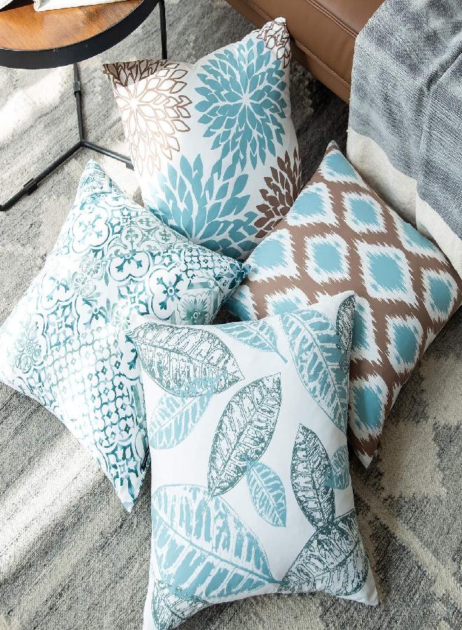 Phantoscope Set of 4 New Living Series Leaf Geometric Blue and Coffee Throw Decorative Pillow Cover Cushion Cover 18 x 18 inches 45 x 45 cm - Image 3