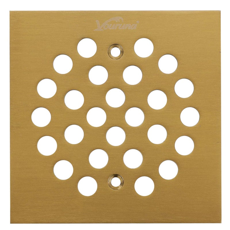 VOURUNA Square 414425 inch 108mm108mm Screwin Shower Floor Drain Grate Strainer Brushed Gold