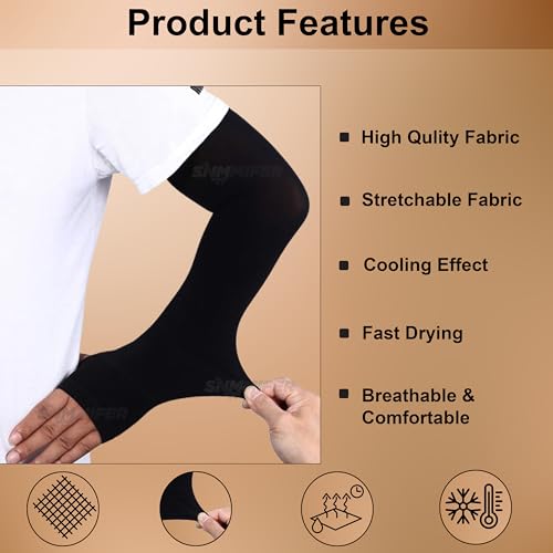 SNMMIFER UV Protection Arm Sleeves with Thumb Holes, Nylon Sun Protection Hand Cover for Running and Cycling, Unisex (2 Pair-Black) - Image 3