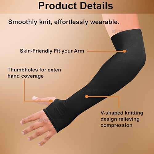 SNMMIFER UV Protection Arm Sleeves with Thumb Holes, Nylon Sun Protection Hand Cover for Running and Cycling, Unisex (2 Pair-Black) - Image 4