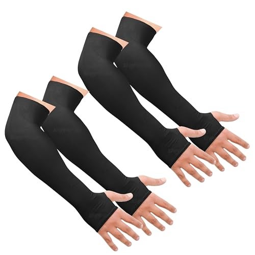 SNMMIFER UV Protection Arm Sleeves with Thumb Holes, Nylon Sun Protection Hand Cover for Running and Cycling, Unisex (2 Pair-Black) - Image 1
