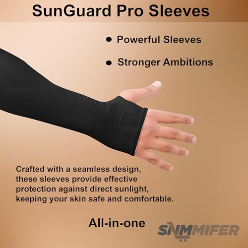 SNMMIFER UV Protection Arm Sleeves with Thumb Holes, Nylon Sun Protection Hand Cover for Running and Cycling, Unisex (2 Pair-Black) - Image 2