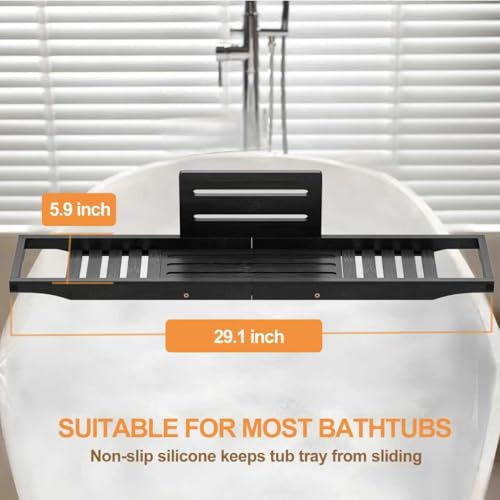 Teakhzct Bathtub Tray Caddy Black - Bath Tray Black - Bath Tub Table Tray Caddy - Bamboo Bath Tray for Tub - Image 2