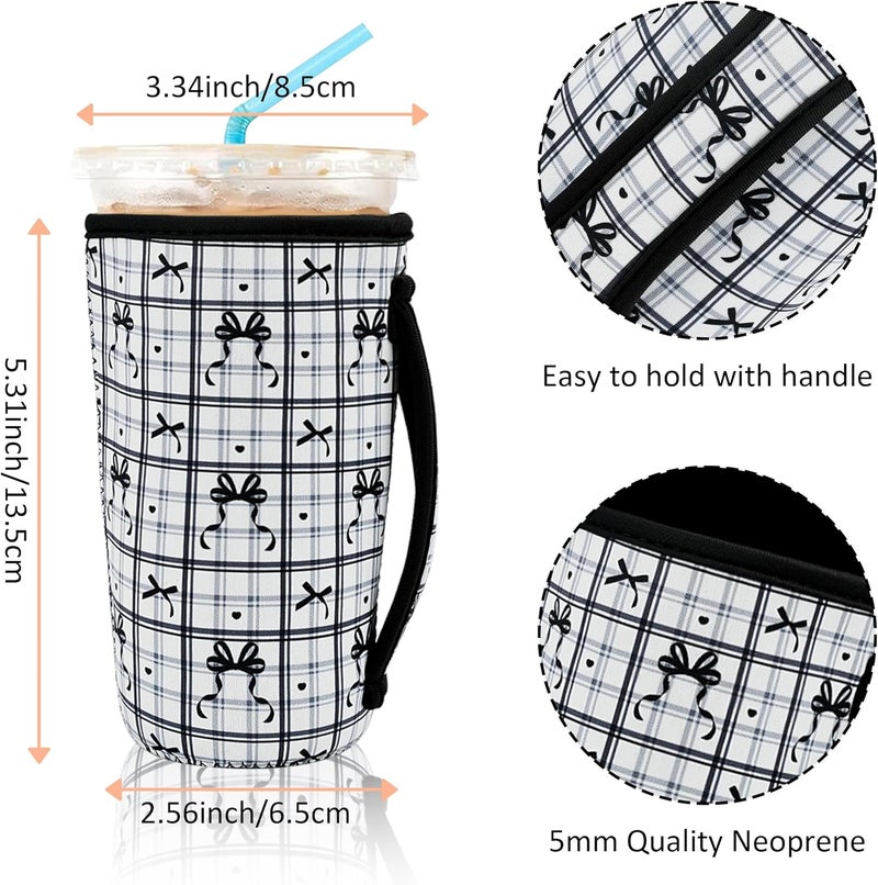 KJQJLY 4 Pack Iced Coffee Sleeve,reusable Neoprene Cup Sleeves Suitable For Beverage Sleeves For Hot And Cold Coffee Or Ice Drink Coffee cup sleeve for Starbucks coffee cup (Bows 22-24 OZ) - Image 3
