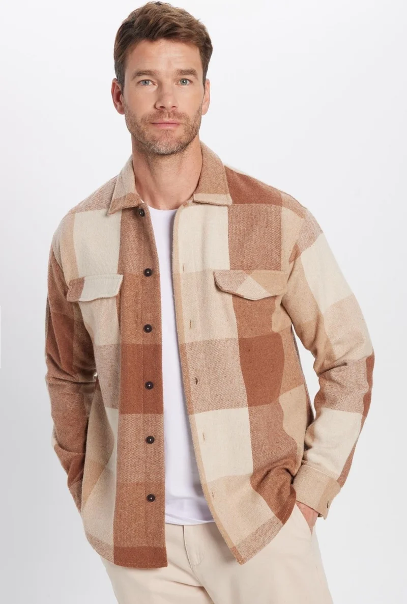Tudors Men's Relax Fit Casual Cut Lumberjack Collar Double Pocket Flap Checkered Winter Shirt