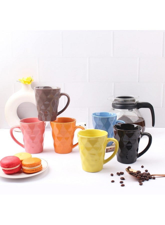 Anwaliya Matcha Series Ceramic Coffee Mug Set of 6 (300ml) Handcrafted Design Tea Cups Stackable, Chip Resistant, Large Serving Green Tea Cups, Diamond (Color May Vary) - Image 1