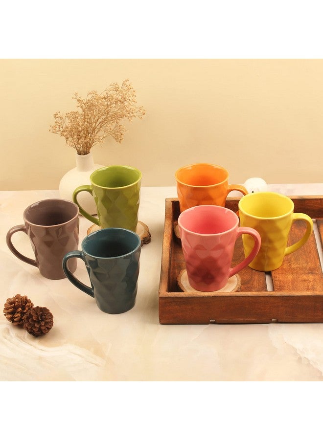 Anwaliya Matcha Series Ceramic Coffee Mug Set of 6 (300ml) Handcrafted Design Tea Cups Stackable, Chip Resistant, Large Serving Green Tea Cups, Diamond (Color May Vary) - Image 5