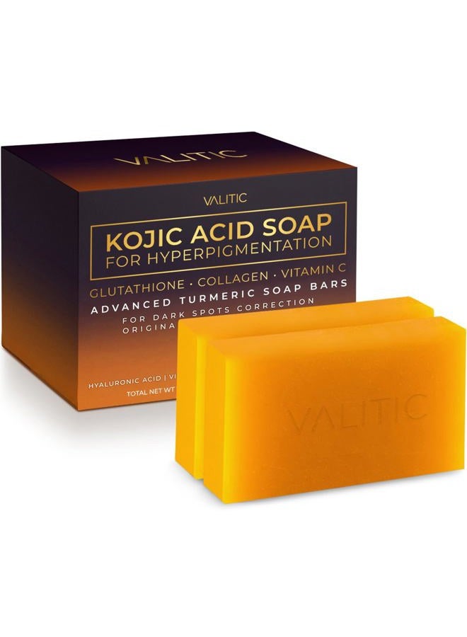 VALITIC Kojic Acid Soap for Hyperpigmentation - with Glutathione, Collagen & Vitamin C - Advanced Soap Bars with Turmeric - Original Japanese Complex for Dark Spot Correction - 2 Pack - Image 1
